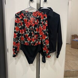 2 dressier body suits Black button up is Moda International,Flower SHEIN